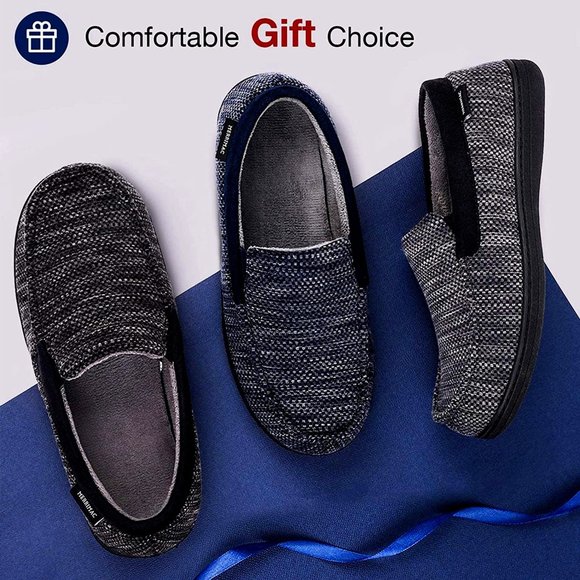 Merrimac Men's Cotton Knit Moccasin Slippers Coral Fleece Lined With Removable I - Picture 5 of 5